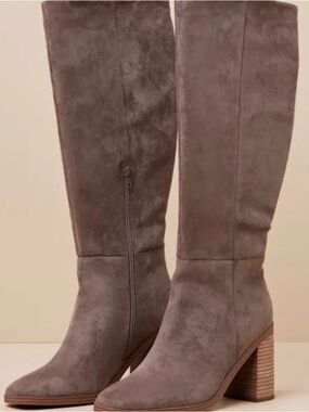 Dolce vita Taupe Suede Knee-High Block Heel Boots